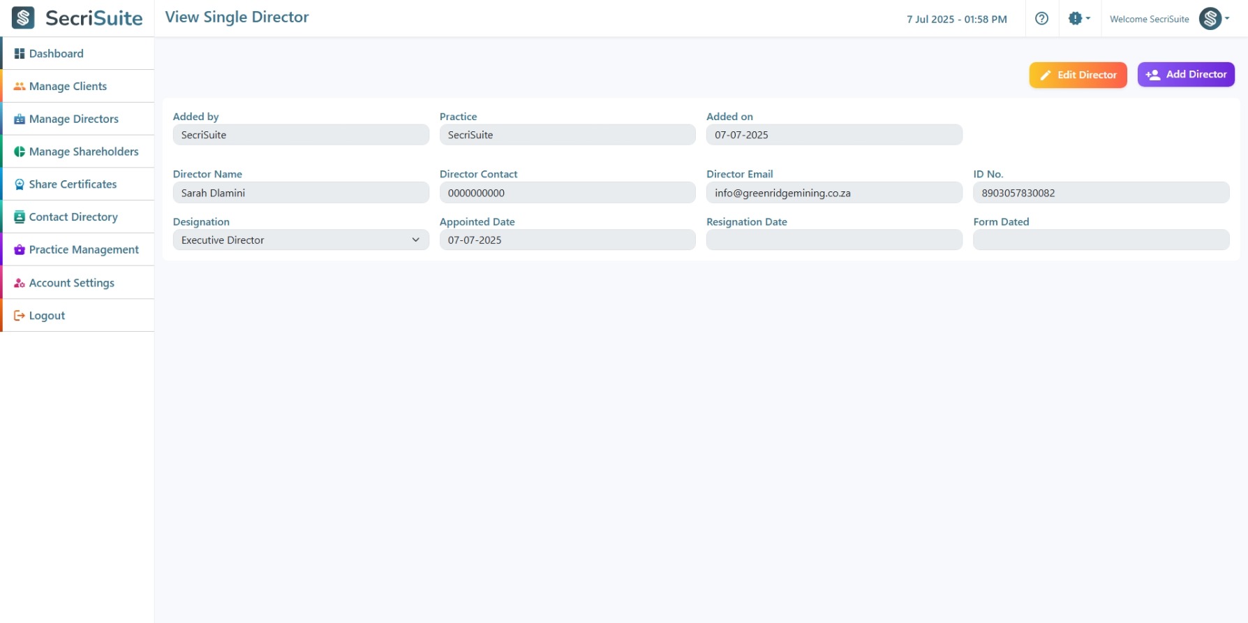 SecriSuite individual director profile